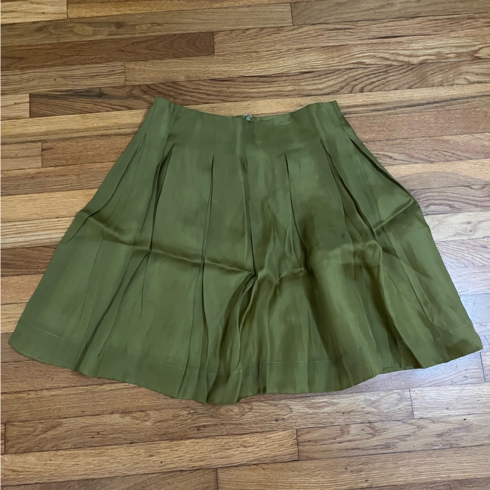 Anthropologie Fei 100% Silk Olive Green Skirt Sz 10